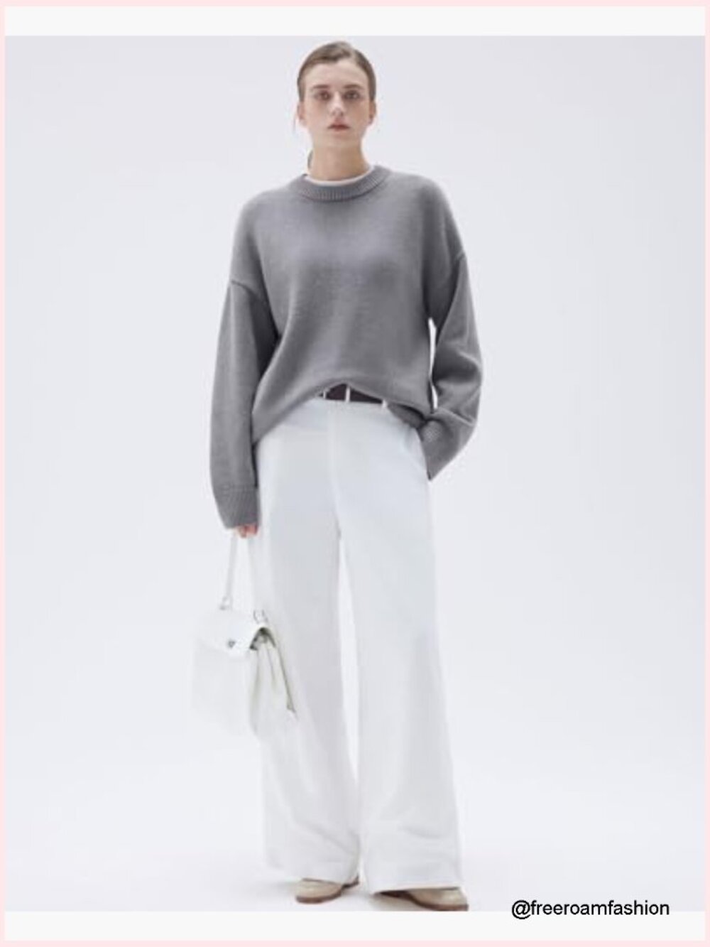 Oversized Cashmere Blend Crew Neck Long Sleeve Pullover Sweater - Picture 5 of 7